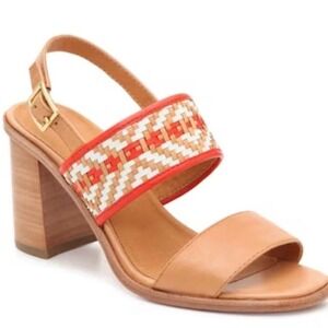 Frye Open Toe Braided Leather Amy Ankle Strap Block Heel Sandal Brown Size 8